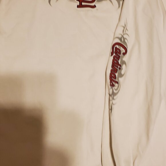 St. Louis Cardinals White Long Sleeve T-Shirt/Jersey with Cardinals on one sleev - Picture 3 of 6